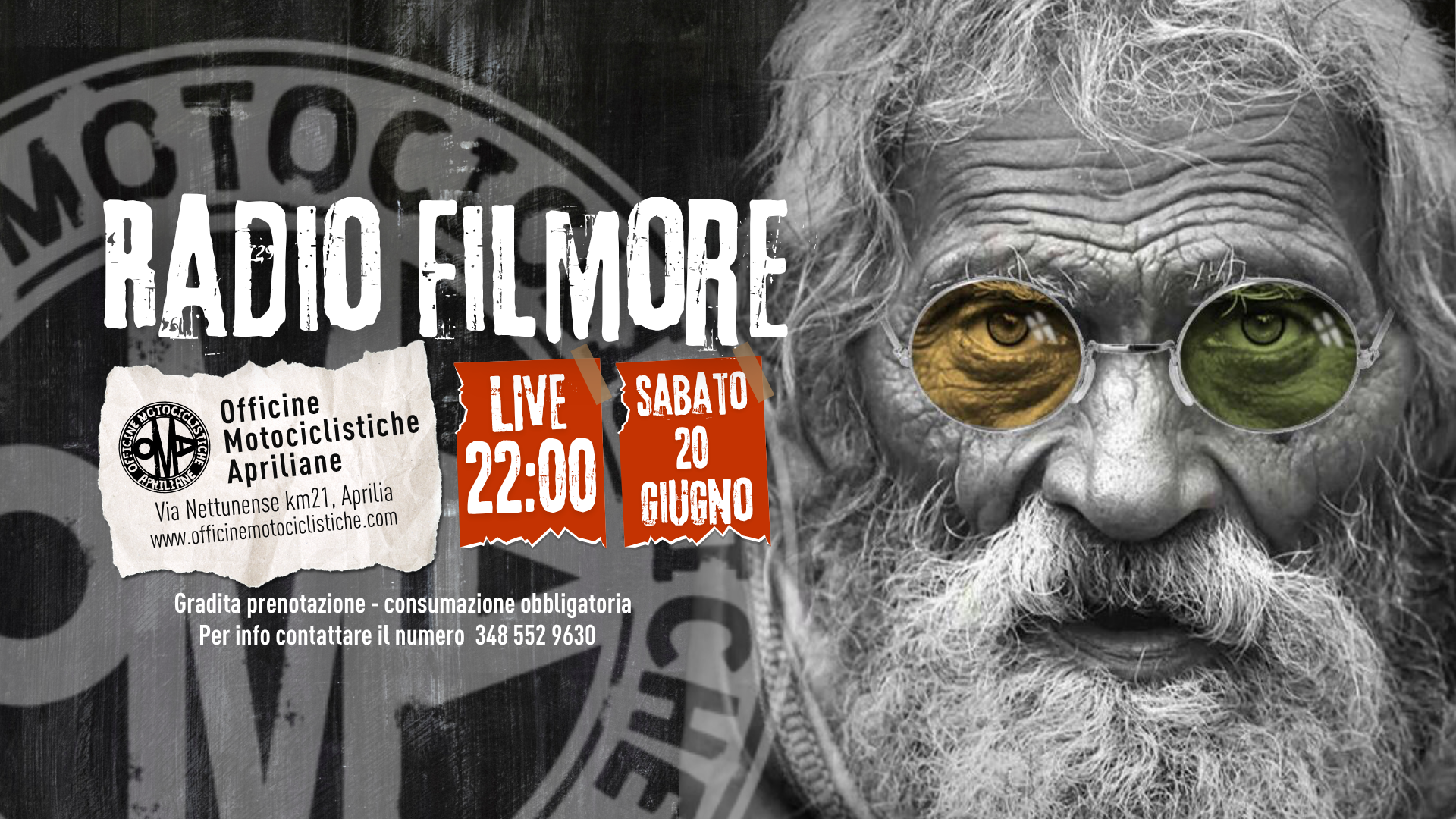Officine Motociclistiche — Locandina evento Radio Filmore